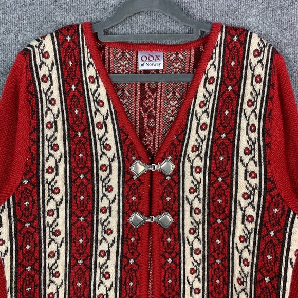 Vintage ODA Of Norway Wool Fair Isle Cardigan Sweater Metal Clasp S - Picture 3 of 14